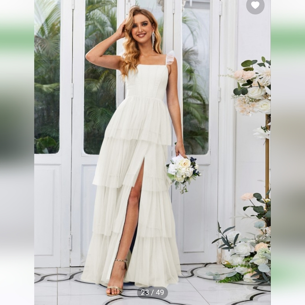 A-line Straps Layers Floor-Length Tulle Corset DressColor Ivory